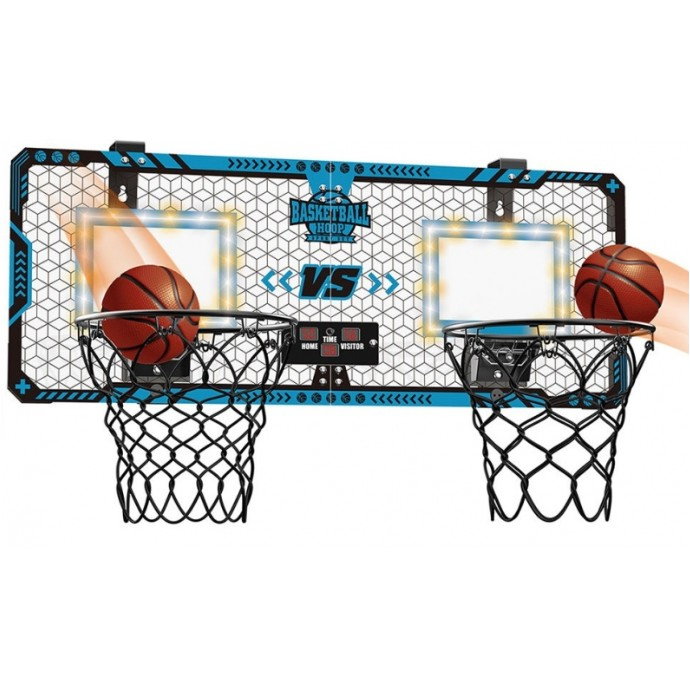 Set 2 Cosuri de Baschet pentru Copii, Flippy, cu Tablou de Bord Electronic, Pentru 2 Jucatori, Minge, Pompa, 2 Moduri, Interior/Exterior, Inel Metalic si Rabatabil cu Arc, Luminos, 60x31x6 cm, Multico [1]