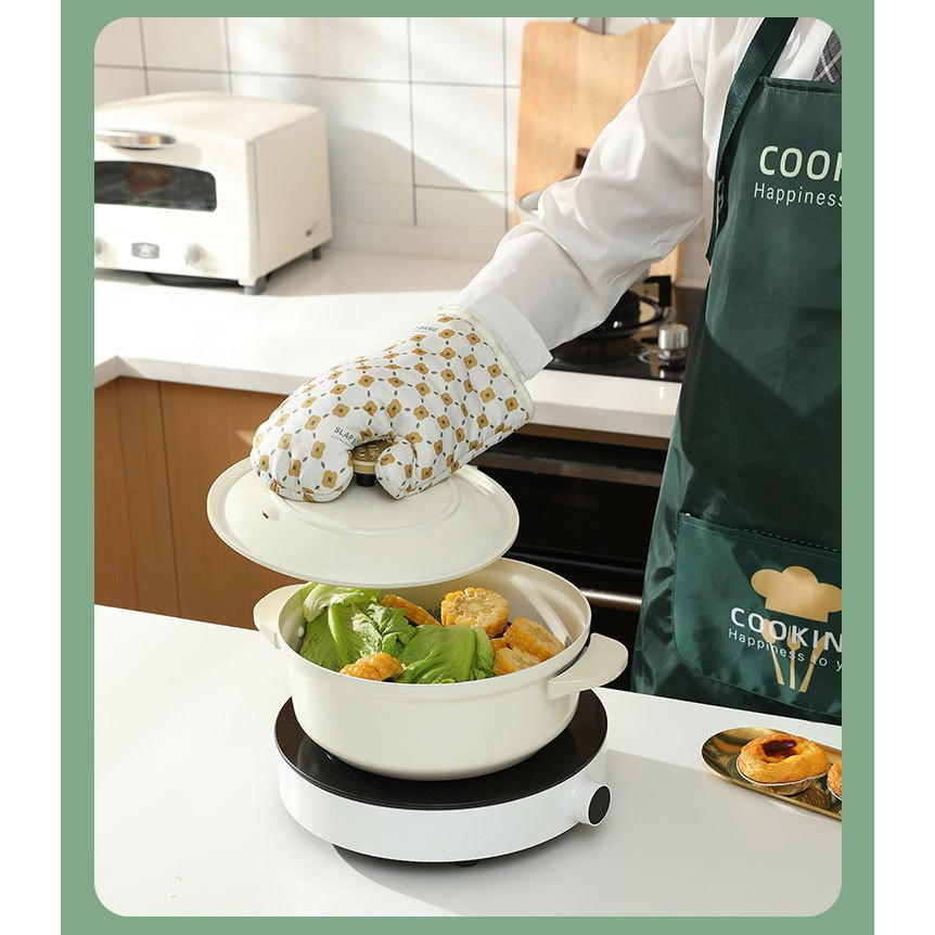 Set 2 manusi cuptor Flippy, manusa de bucatarie, rezistenta 330 grade, textil si cauciuc, 26.5x18 cm, alb [5]