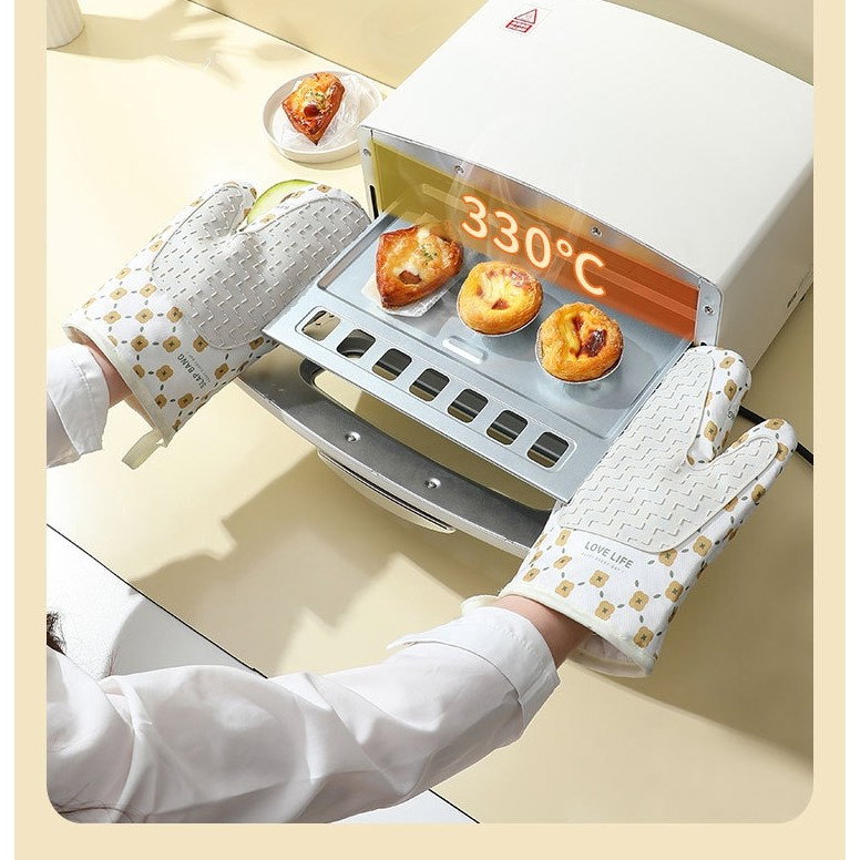 Set 2 manusi cuptor Flippy, manusa de bucatarie, rezistenta 330 grade, textil si cauciuc, 26.5x18 cm, alb [8]