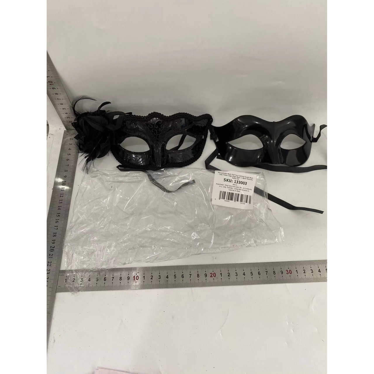 Set 2 Masti de Cuplu, Flippy, pentru Carnaval, Bal Mascat, Marime Universala, Model Floare Laterala si Margele, Model Clasic Fluture, Negru [2]