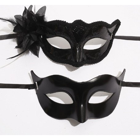 Set 2 Masti de Cuplu, Flippy, pentru Carnaval, Bal Mascat, Marime Universala, Model Floare Laterala si Margele, Model Clasic Fluture, Negru [1]