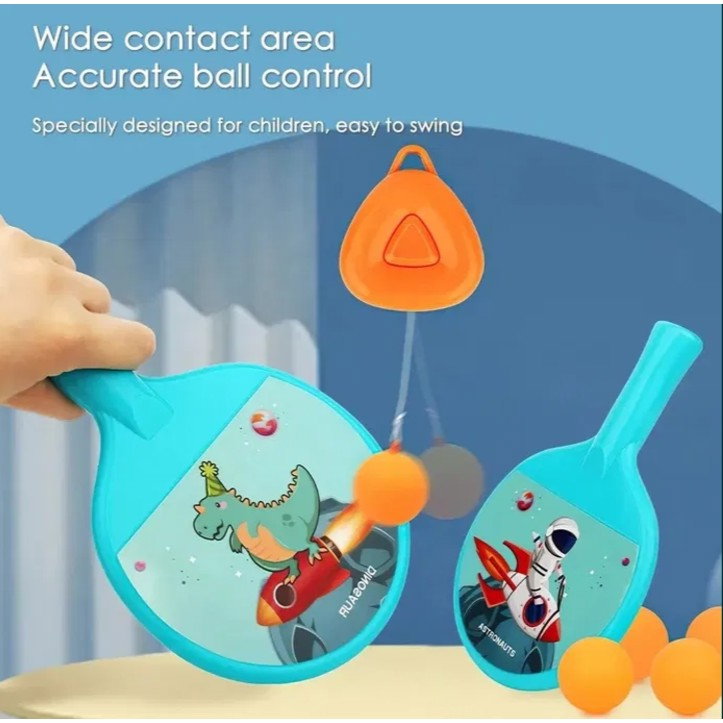 Set 2 Palete de Tenis de Masa, Flippy, pentru Copii, Design Animat, Tematica Astronauti, Accesoriu de Agatat Inclus si 2 Mingi, Albastru [7]