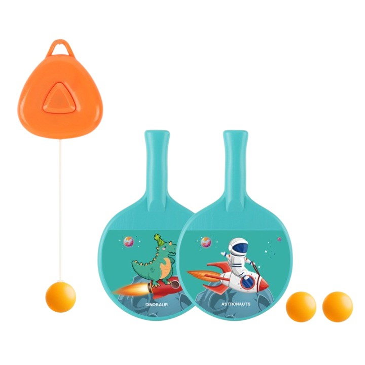Set 2 Palete de Tenis de Masa, Flippy, pentru Copii, Design Animat, Tematica Astronauti, Accesoriu de Agatat Inclus si 2 Mingi, Albastru [1]