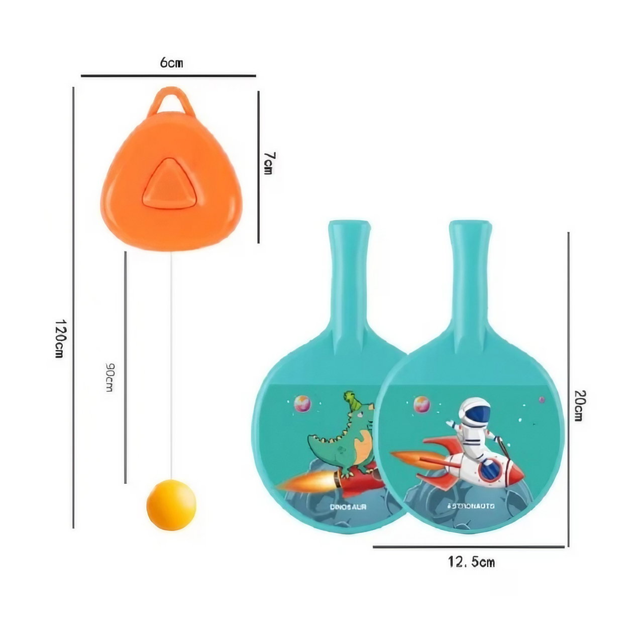 Set 2 Palete de Tenis de Masa, Flippy, pentru Copii, Design Animat, Tematica Astronauti, Accesoriu de Agatat Inclus si 4 Mingi, Albastru [12]
