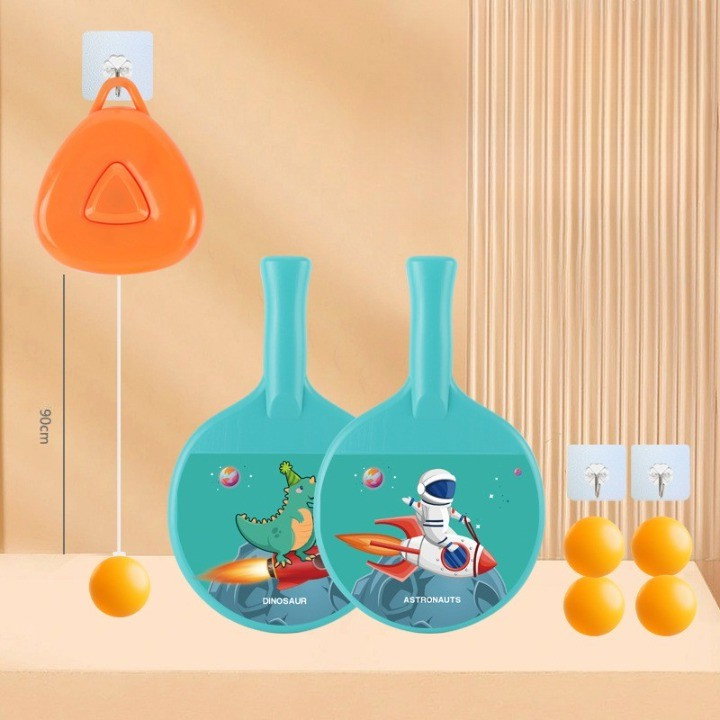 Set 2 Palete de Tenis de Masa, Flippy, pentru Copii, Design Animat, Tematica Astronauti, Accesoriu de Agatat Inclus si 4 Mingi, Albastru [11]