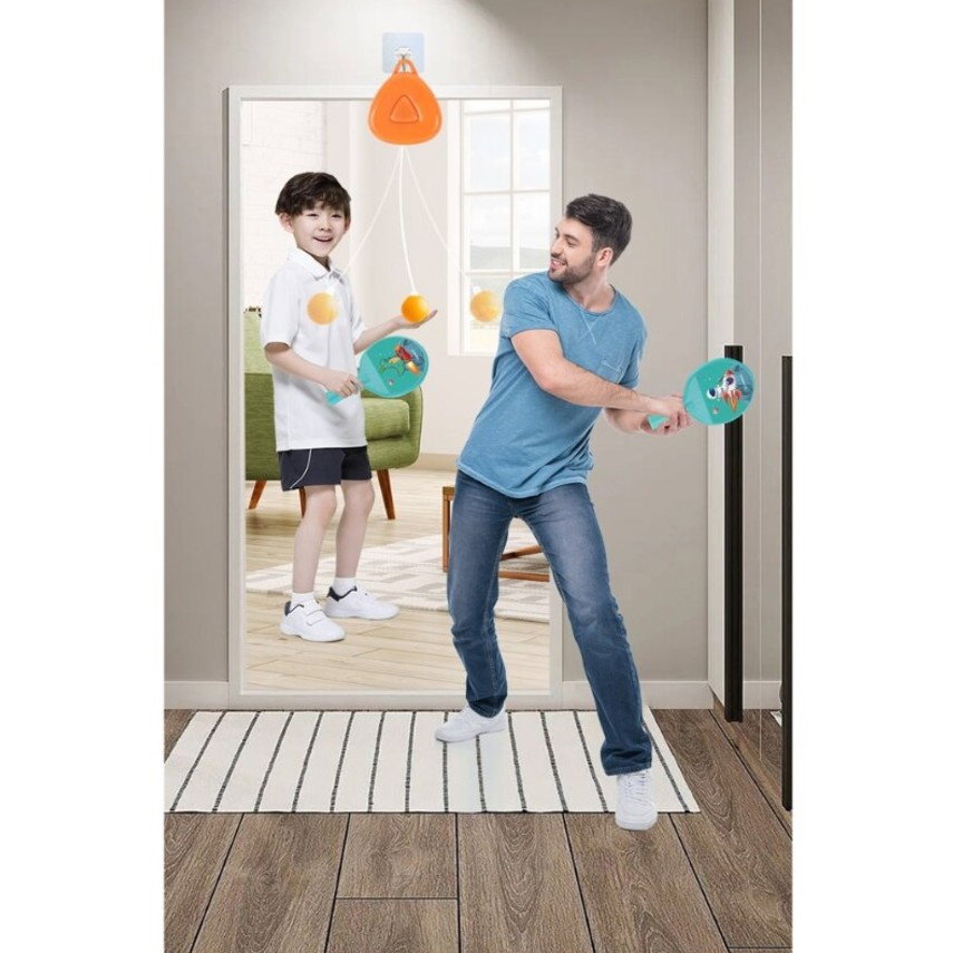 Set 2 Palete de Tenis de Masa, Flippy, pentru Copii, Design Animat, Tematica Astronauti, Accesoriu de Agatat Inclus si 4 Mingi, Albastru [5]