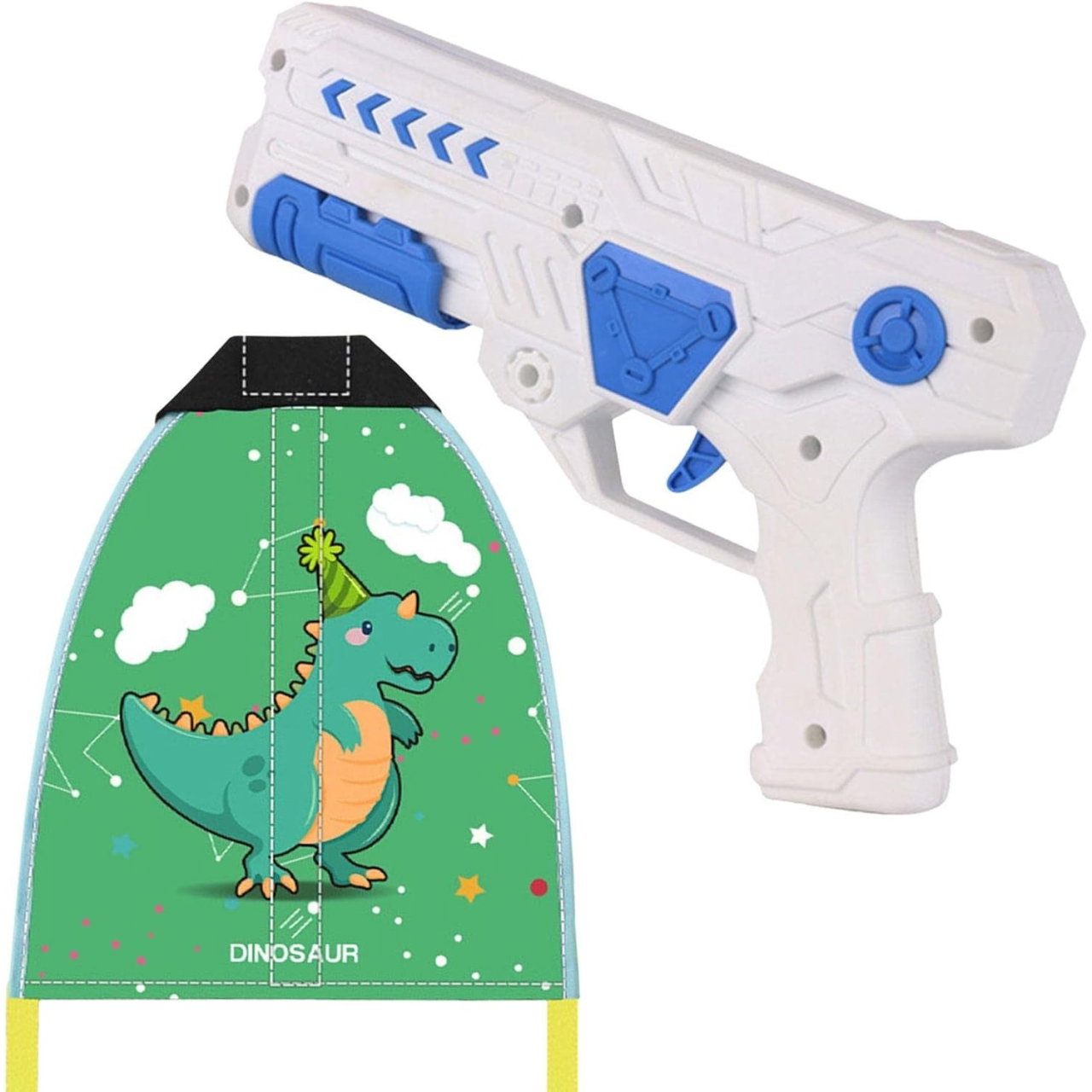 Set 2 Piese Jucarie Interactiva, Flippy, Pistol de Catapultare + Zmeu, din Plastic si Panza, +8 Ani, Impermeabil, Model Dinozaur Verde, Multicolor [4]
