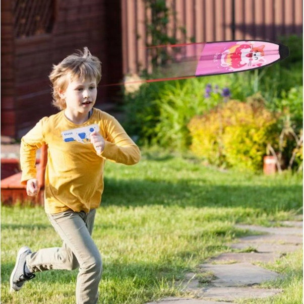 Set 2 Piese Jucarie Interactiva, Flippy, Pistol de Catapultare + Zmeu, din Plastic si Panza, +8 Ani, Impermeabil, Model Pisicuta cu Gogoasa, Multicolor [4]