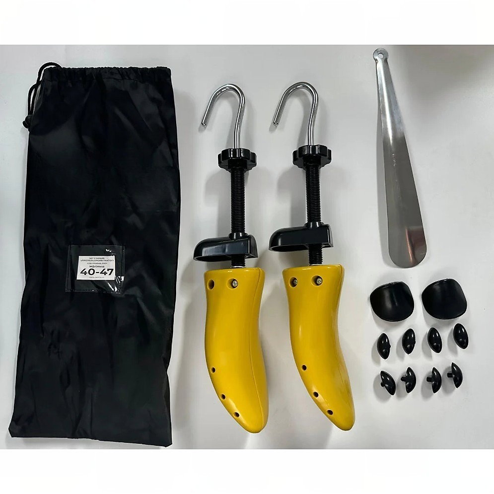 Set 2 Sanuri/Calapoade Reglabilile, Flippy, pentru Alungit si Largit Pantofi, Geanta si Incaltator Incluse, Universale, Unisex, din ABS Premium, Arc, Marime 40 - 47, Galben/Negru [7]