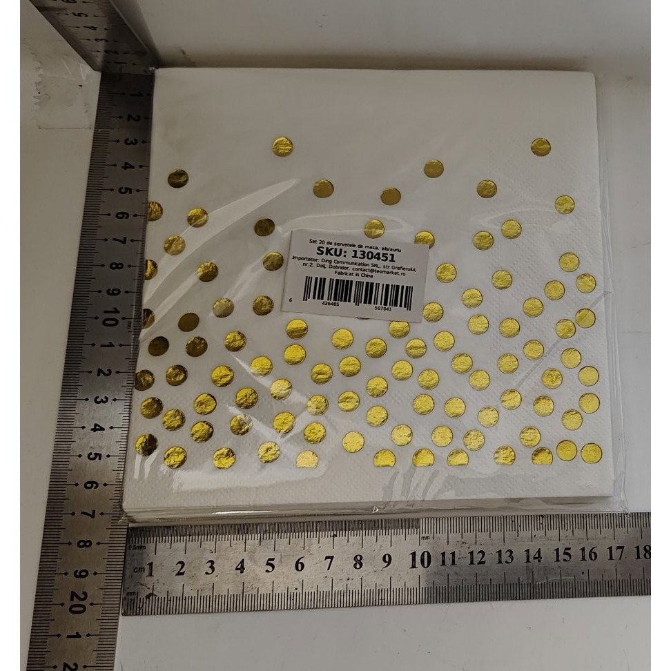 Set 20 de Servetele de Masa, Flippy, Imprimeu cu Buline Aurii, din Hartie, 17 x 17 cm, Alb [5]