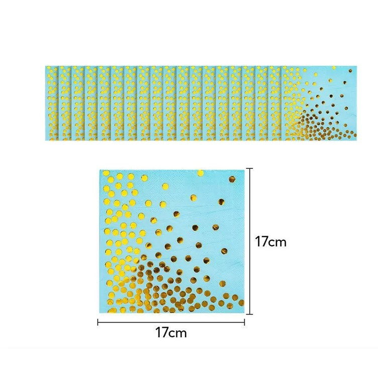 Set 20 de Servetele de Masa, Flippy, Imprimeu cu Buline Aurii, din Hartie, 17 x 17 cm, Albastru [3]