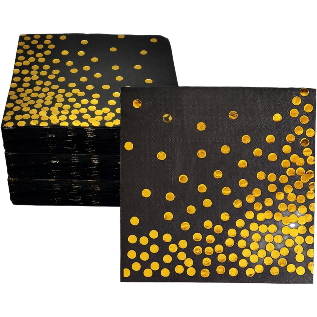 Set 20 de Servetele de Masa, Flippy, Imprimeu cu Buline Aurii, din Hartie, 17 x 17 cm, Negru [3]