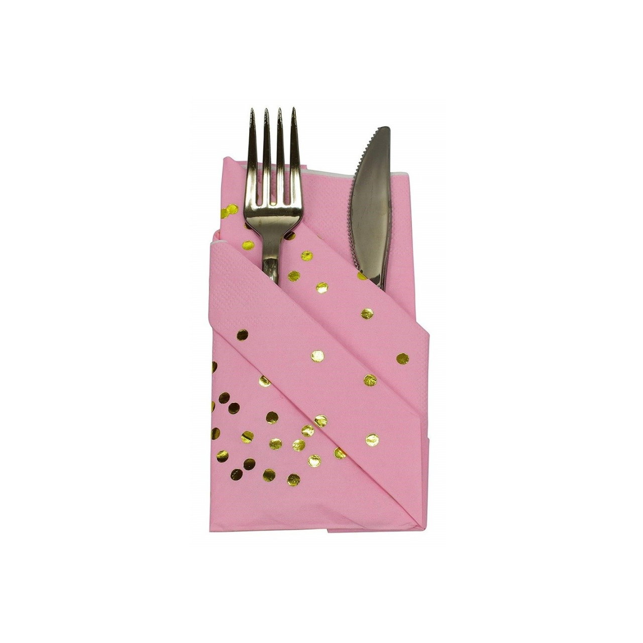 Set 20 de Servetele de Masa, Flippy, Imprimeu cu Buline Aurii, din Hartie, 17 x 17 cm, Roz [3]