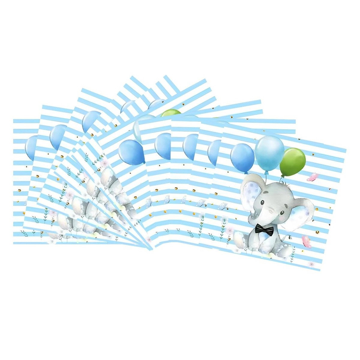Set 20 de Servetele de Masa, Flippy, Imprimeu Elefant, din Hartie, 16.5 x 16.5 cm, Albastru [5]