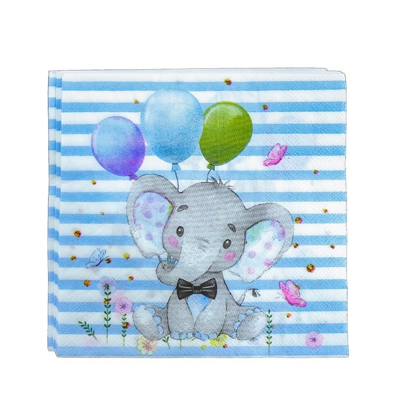 Set 20 de Servetele de Masa, Flippy, Imprimeu Elefant, din Hartie, 16.5 x 16.5 cm, Albastru [1]