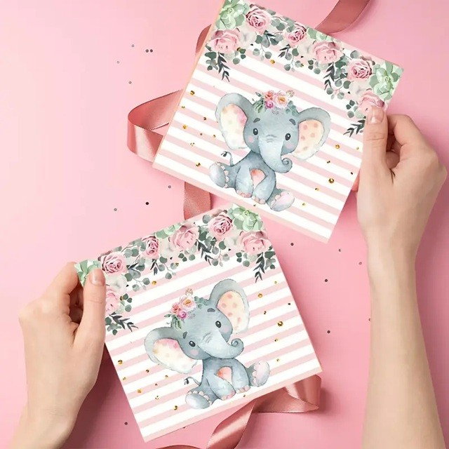 Set 20 de Servetele de Masa, Flippy, Imprimeu Elefant, din Hartie, 16.5 x 16.5 cm, Roz [2]