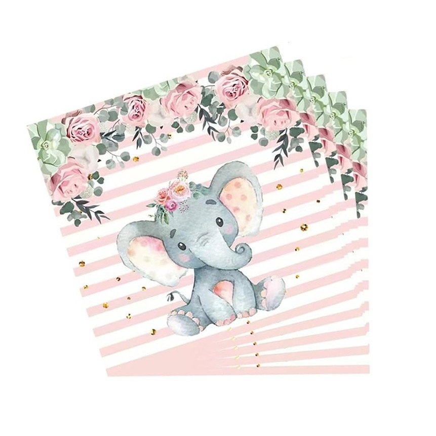 Set 20 de Servetele de Masa, Flippy, Imprimeu Elefant, din Hartie, 16.5 x 16.5 cm, Roz [7]