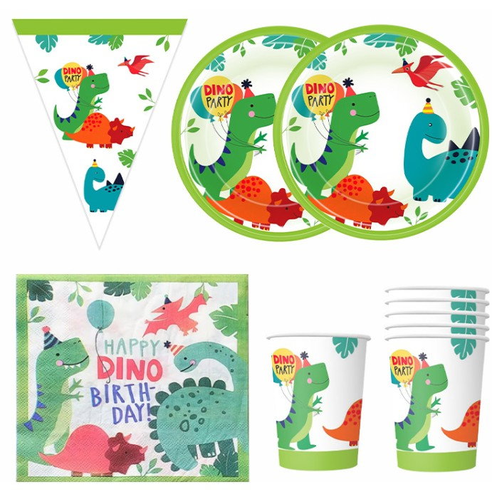 Set 20 de Servetele de Masa Happy Birthday, Flippy, Model Dinozauri, Tematica Aniversare, 33x33 cm, Verde [4]