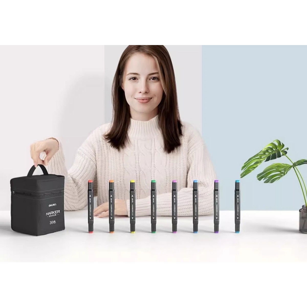 Set 24 Markere, Flippy, pe Baza de Alcool, Dublu Capat, Subtire 1mm si Gros 6 mm, Geanta Depozitare, 15 cm, Multicolor [6]