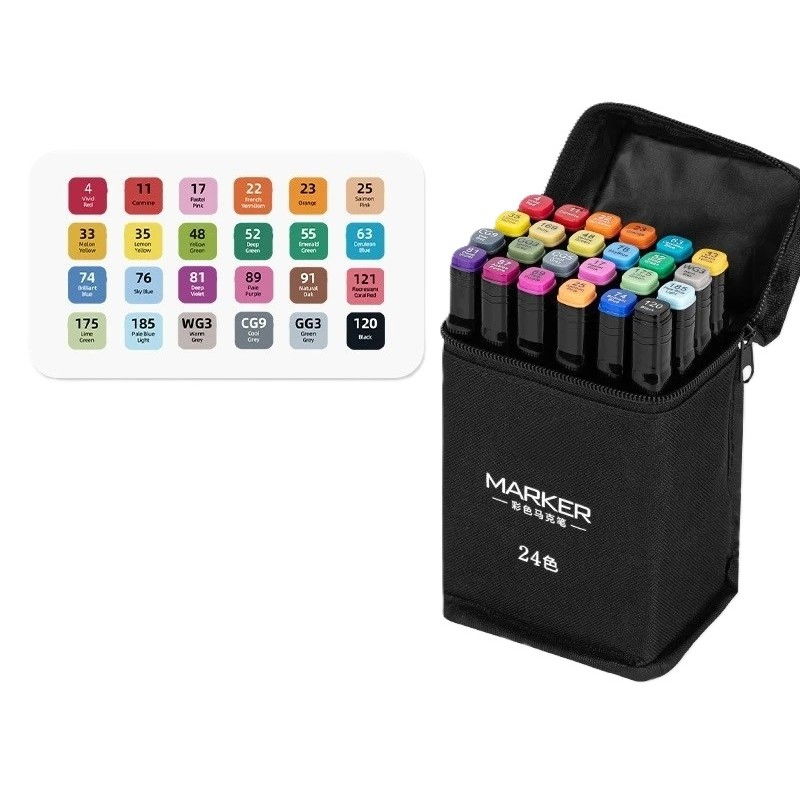 Set 24 Markere, Flippy, pe Baza de Alcool, Dublu Capat, Subtire 1mm si Gros 6 mm, Geanta Depozitare, 15 cm, Multicolor [1]