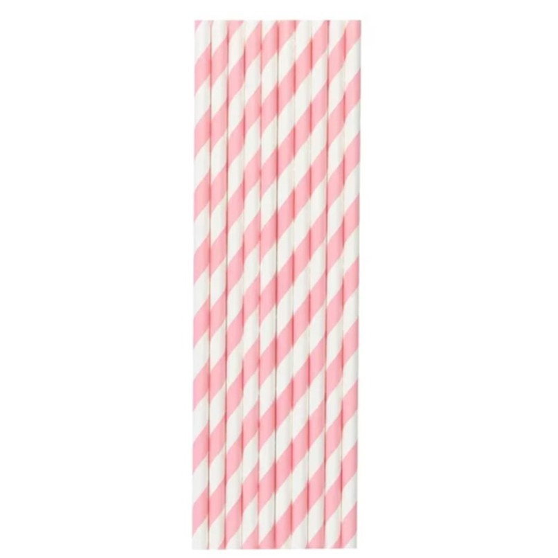 Set 25 Paie, Flippy, din Hartie, 20 cm, Model cu Dungi, Alb/Roz [4]