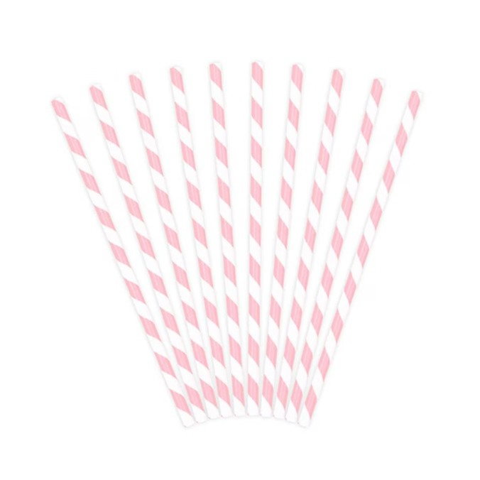 Set 25 Paie, Flippy, din Hartie, 20 cm, Model cu Dungi, Alb/Roz [3]