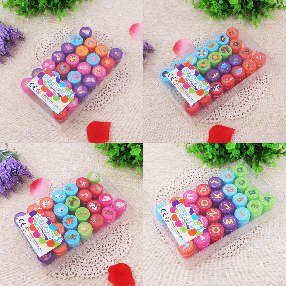 Set 26 Stampile, Flippy, pentru Copii 4-6 Ani, Model Fete Zambitoare Emoji, 20 x 10 x 2 cm, Multicolor [6]