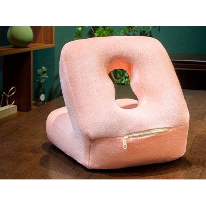 Set 2in1 Patura Microfibra si Perna din Spuma, Flippy, pentru Birou, Calatorii, Pauze, Model Iepuras, Microfibra, 1x1.7 m, 30x35x30 cm, Roz [2]