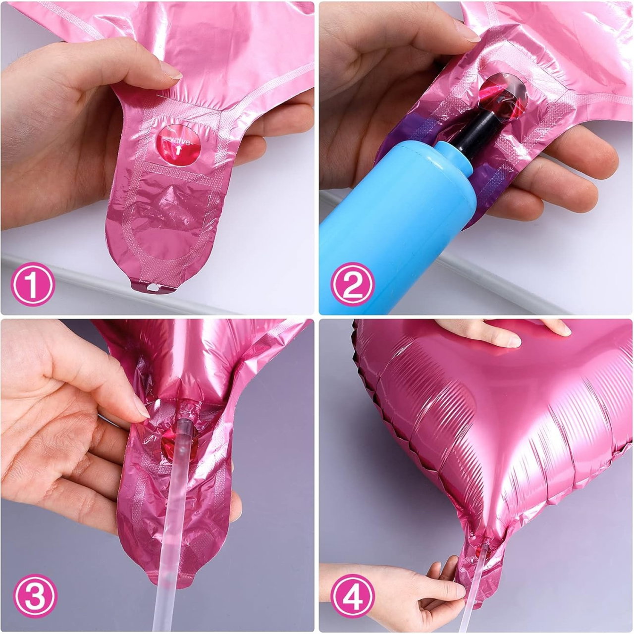 Set 3 Baloane din Folie Metalizata, Flippy, Figurina Inima, Tema Ziua Indragostitilor, 45 cm, Ambalaj Individual, Pai Inclus, Umflare cu Aer sau Heliu, Roz [10]