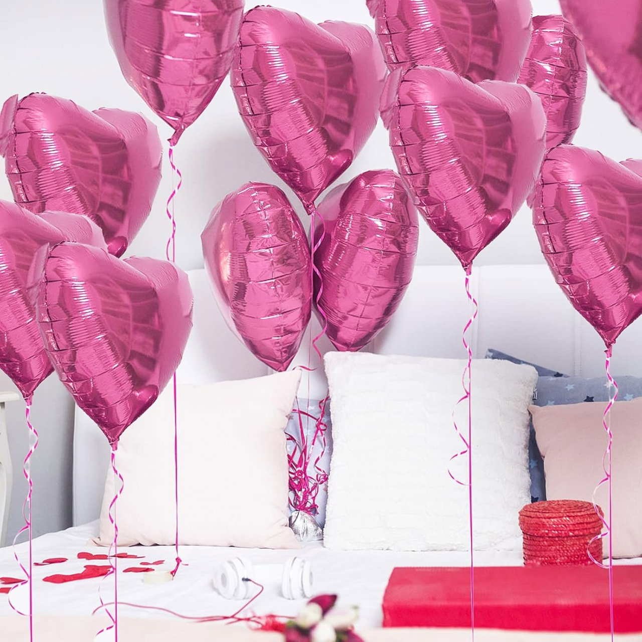 Set 3 Baloane din Folie Metalizata, Flippy, Figurina Inima, Tema Ziua Indragostitilor, 45 cm, Ambalaj Individual, Pai Inclus, Umflare cu Aer sau Heliu, Roz [8]