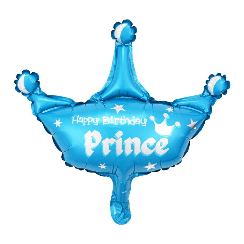 Set 3 Baloane din Folie Metalizata, Flippy, Figurine Coroana si Stea, Model Aniversare, 40 cm, Ambalaj Individual, Pai Inclus, Umflare cu Aer sau Heliu, Albastru [3]