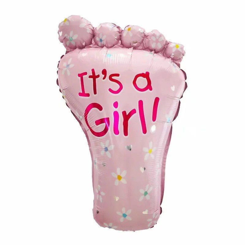Set 3 Baloane din Folie Metalizata, Flippy, Figurine Picior 46x79 cm, Inima 45 cm, Stea 45cm, Model It's a Girl, Tema Gender Reveal, Ambalaj Individual, Pai Inclus, Umflare cu Aer sau Heliu, Roz [2]