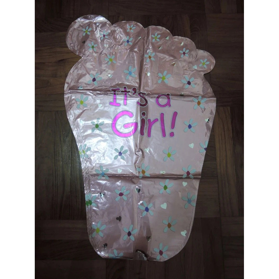 Set 3 Baloane din Folie Metalizata, Flippy, Figurine Picior 46x79 cm, Inima 45 cm, Stea 45cm, Model It's a Girl, Tema Gender Reveal, Ambalaj Individual, Pai Inclus, Umflare cu Aer sau Heliu, Roz [9]
