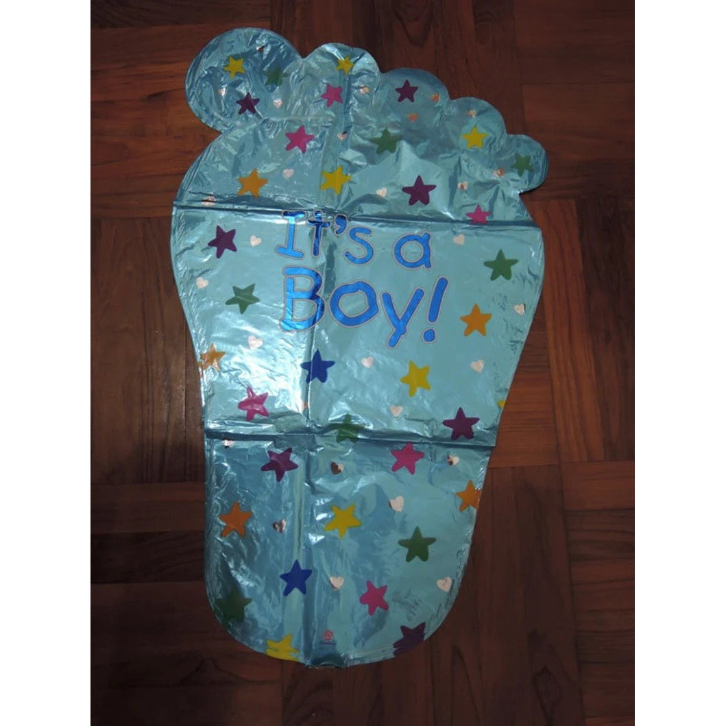 Set 3 Baloane din Folie Metalizata, Flippy, Figurine Picior 46x79 cm, Inima 45cm, Stea 45cm, Model It's a Boy, Tema Gender Reveal, Ambalaj Individual, Pai Inclus, Umflare cu Aer sau Heliu, Albast [8]