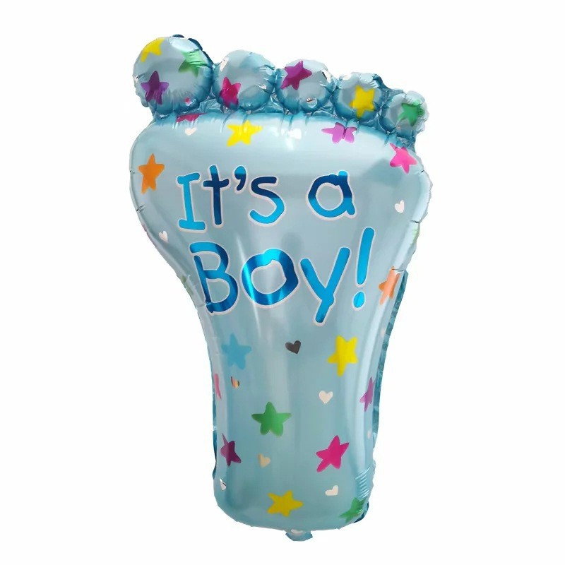 Set 3 Baloane din Folie Metalizata, Flippy, Figurine Picior 46x79 cm, Inima 45cm, Stea 45cm, Model It's a Boy, Tema Gender Reveal, Ambalaj Individual, Pai Inclus, Umflare cu Aer sau Heliu, Albast [4]