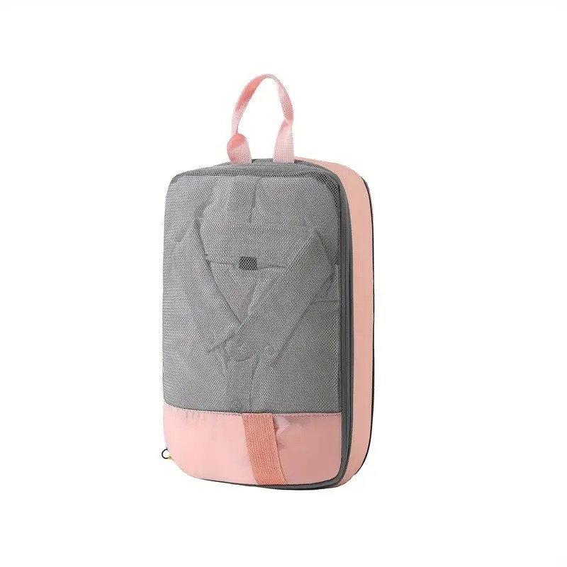 Set 3 Genti de Calatorie Flippy, Pentru Depozitare, Compresibile, 3 Dimensiuni, Mic, Mediu, Mare, Impermeabile, Fermoar Dublu, Roz [5]