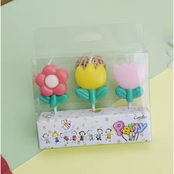 Set 3 Lumanari, Flippy, Tema Flori, Model 3, din Parafina, Multicolor [4]