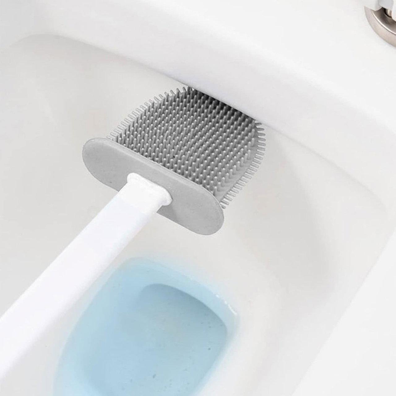 Set 3 Perii pentru Toaleta, Flippy, din Silicon, Perie Zimtata, Cap Flexibil, Suport Adeziv pentru Montarea pe Perete, 39 x 19 x 9.8 cm, Gri/Alb [7]