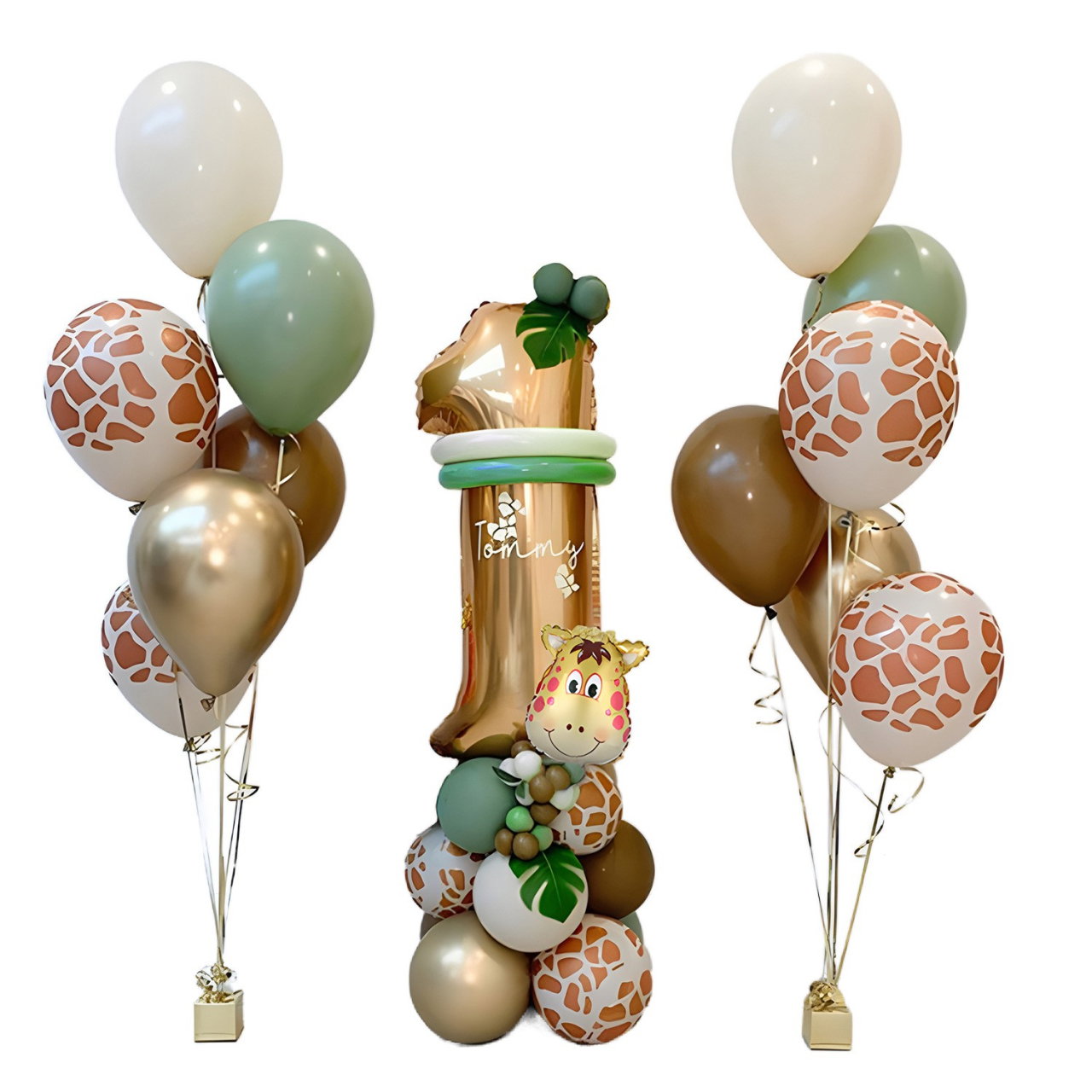 Set 30 Baloane Folie si Latex, Flippy, Tematica Prima Aniversare, Baloane Latex 30cm, 25cm, Figurina Girafa 32x34 cm, Frunza Palmier 15 cm, Cifra 1 76 cm, Multicolor [1]