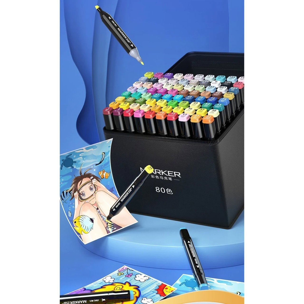 Set 30 Markere, Flippy, pe Baza de Alcool, Dublu Capat, Subtire 1mm si Gros 6 mm, Geanta Depozitare, 15 cm, Multicolor [4]