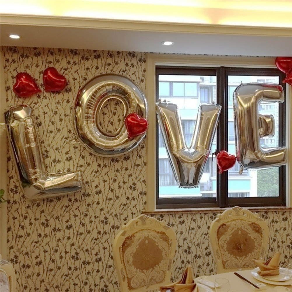 Set 4 Baloane din Folie Metalizata, Flippy, Figurine Litere, Model Scris Love, Tema Iubire, 80 cm, Ambalaj Individual, Pai Inclus, Umflare cu Aer sau Heliu, Argintiu [4]