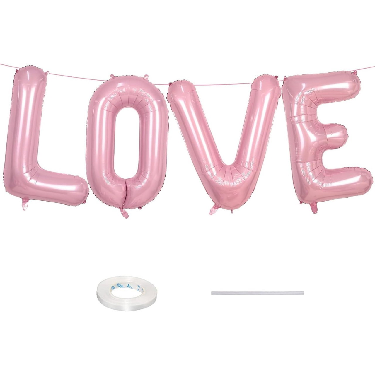 Set 4 Baloane din Folie Metalizata, Flippy, Figurine Litere, Model Scris Love, Tema Iubire, 80 cm, Ambalaj Individual, Pai Inclus, Umflare cu Aer sau Heliu, Roz [4]