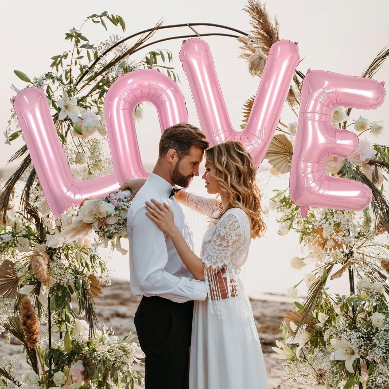 Set 4 Baloane din Folie Metalizata, Flippy, Figurine Litere, Model Scris Love, Tema Iubire, 80 cm, Ambalaj Individual, Pai Inclus, Umflare cu Aer sau Heliu, Roz [5]