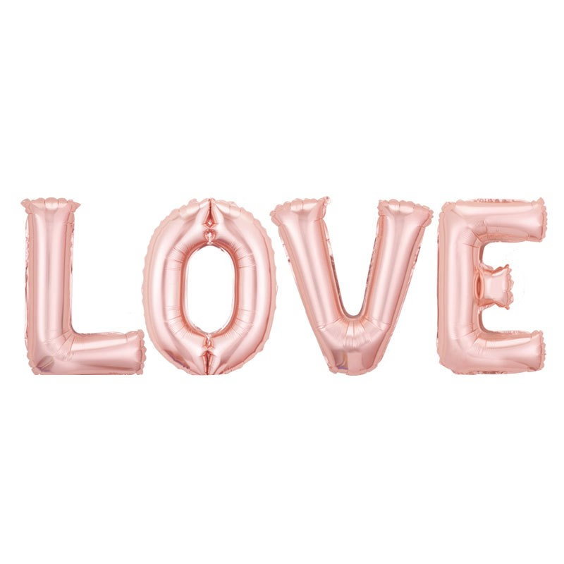Set 4 Baloane din Folie Metalizata, Flippy, Figurine Litere, Model Scris Love, Tema Iubire, 80 cm, Ambalaj Individual, Pai Inclus, Umflare cu Aer sau Heliu, Roz [1]