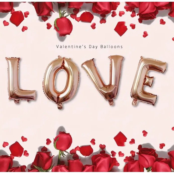 Set 4 Baloane din Folie Metalizata, Flippy, Figurine Litere, Model Scris Love, Tema Iubire, 80 cm, Ambalaj Individual, Pai Inclus, Umflare cu Aer sau Heliu, Roz [6]