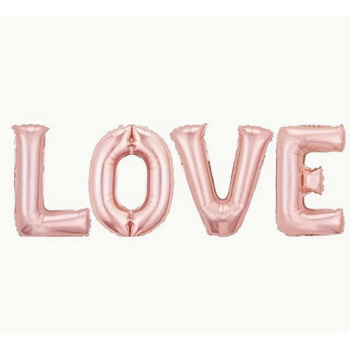 Set 4 Baloane din Folie Metalizata, Flippy, Figurine Litere, Model Scris Love, Tema Iubire, 80 cm, Ambalaj Individual, Pai Inclus, Umflare cu Aer sau Heliu, Roz [7]