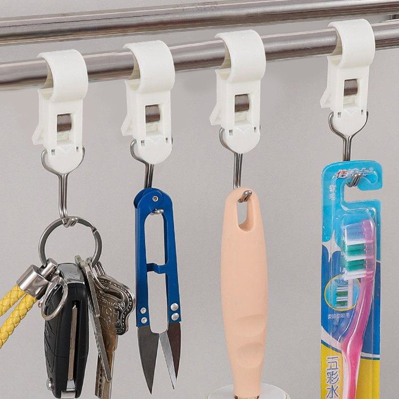 Set 4 Carlige Multifunctionale, Flippy, Tubulare, Pentru Baie/Bucatarie, din ABS, 8.7 x 3.5 cm, Alb [7]