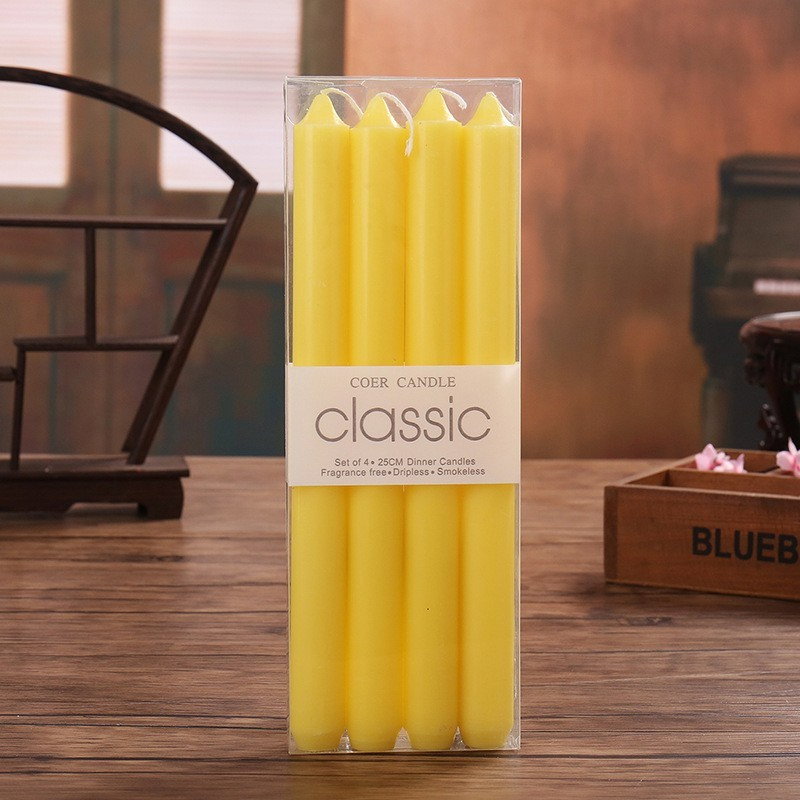 Set 4 Lumanari, Flippy, pentru Suport de Masa, Fara Miros si Fum, din Parafina, 2.2 x 25 cm, Galben [8]