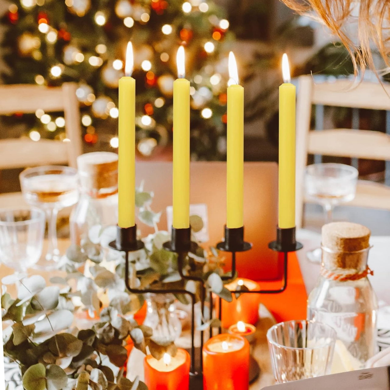 Set 4 Lumanari, Flippy, pentru Suport de Masa, Fara Miros si Fum, din Parafina, 2.2 x 25 cm, Galben [6]