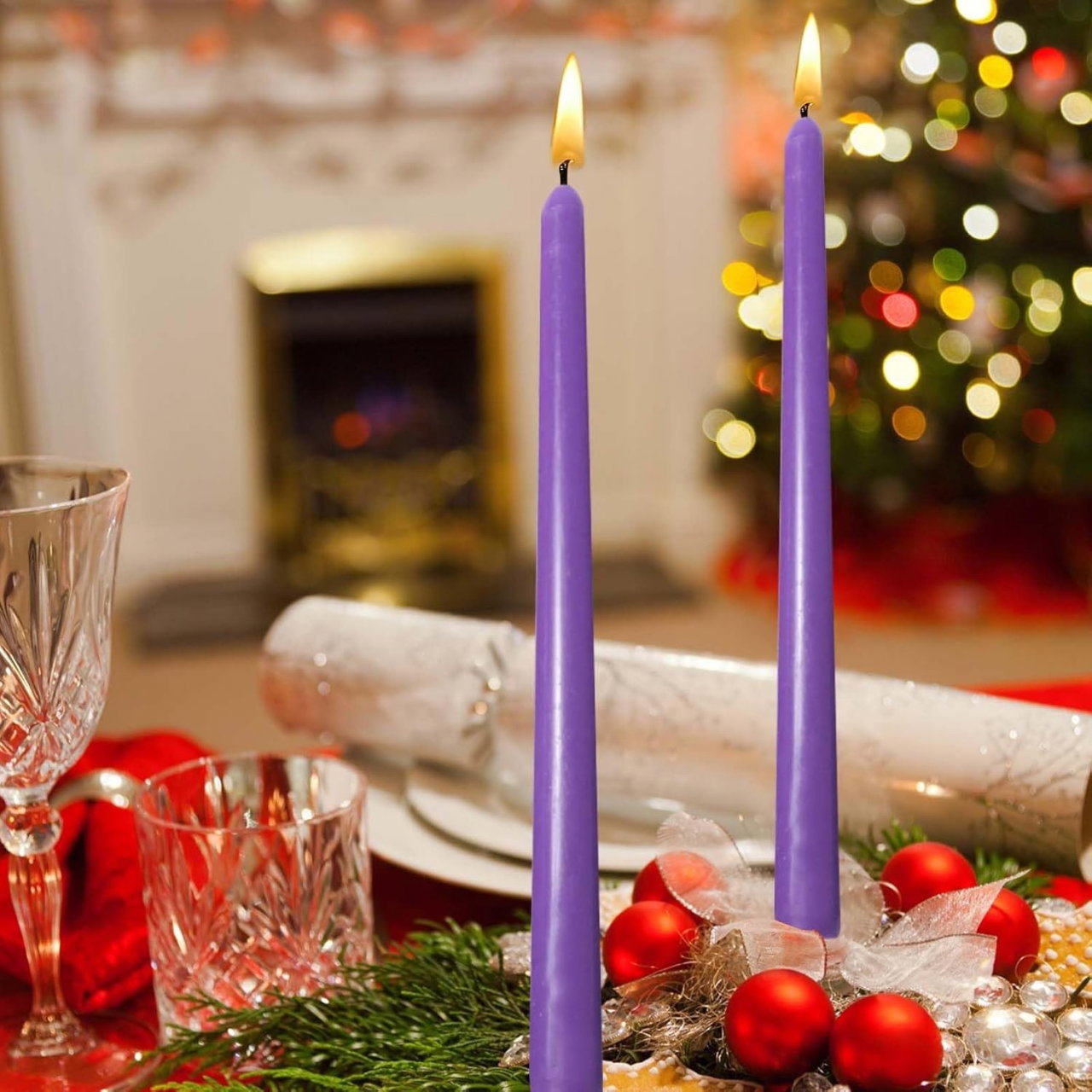 Set 4 Lumanari, Flippy, pentru Suport de Masa, Fara Miros si Fum, din Parafina, 2.2 x 25 cm, Mov [4]